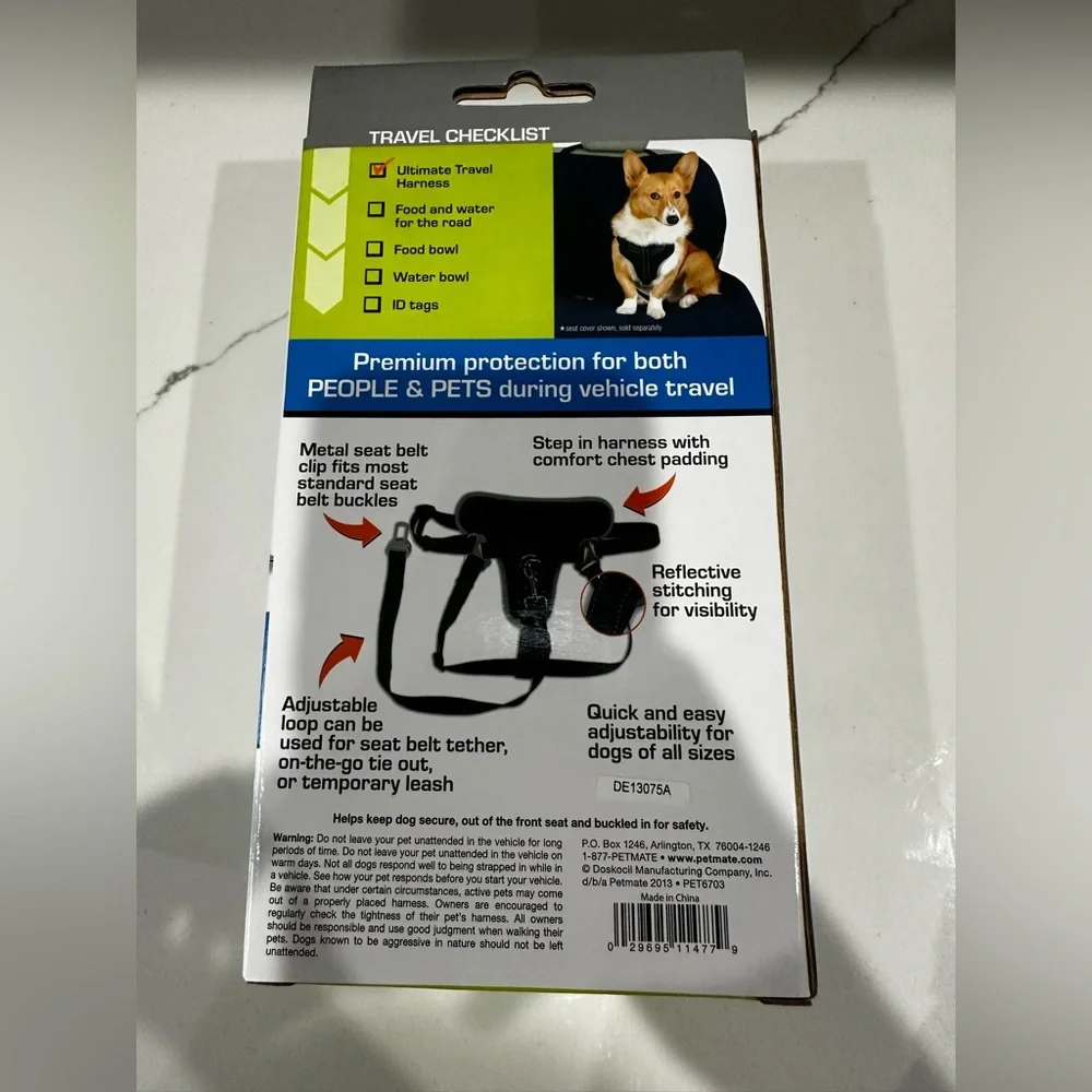 New Petmate Black Ultimate Adjustable Travel Harness + Leash Harness Dog 11477